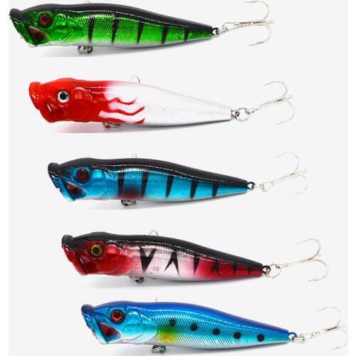 5Pcs Topwater Popper Fishing Lure 9.5cm 12.8g High Quality Floathing Lure Hard Bait Plastic Fishing Tackle Crankbait 3D Eyes