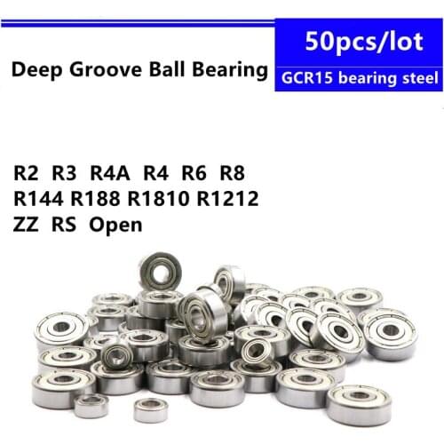 50pcs R2ZZ R3ZZ R4AZZ R4ZZ R6ZZ R8ZZ R144ZZ R188ZZ R1810ZZ R1212ZZ -2RS -2Z -Z 2Z open inch Deep Groove Ball Bearings