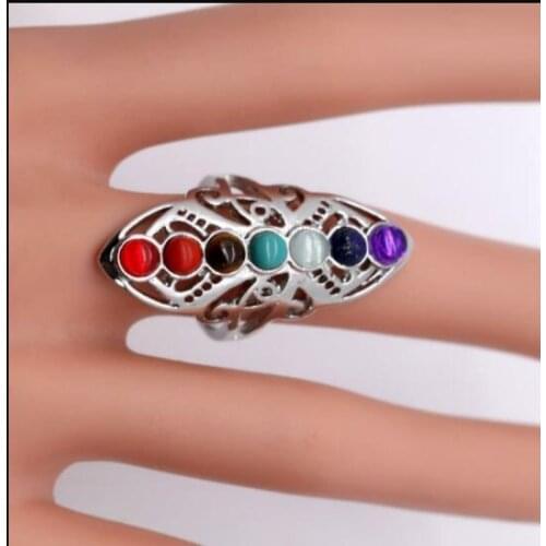 7-Chakra stone ring full size adjustable rings beautiful long ring own styles healing stone seven colors stones