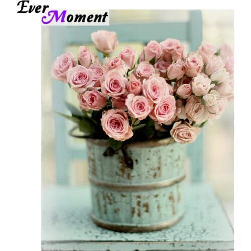 Ever Moment 5D Diamont Painting Pink Rose Shabby Chic Beautiful Diamond Embroidery Crystal Diamond Painting Floral Craft ASF972
