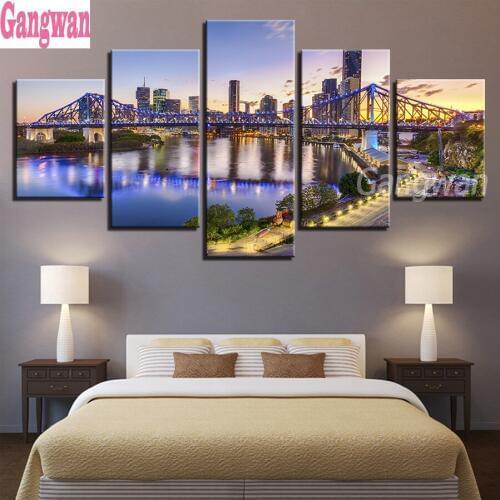Diamond embroidery mosaic painting full square round stitch cross rhinestone pictures 5 Pcs Australia City building Sunset view