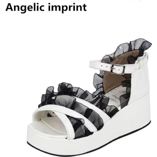 Angelic imprint woman mori girl lolita cosplay shoes lady high trifle heels pumps women princess dress sandals lacework 33-47