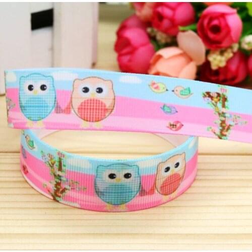 7/8'' Free shipping owl printed grosgrain ribbon hairbow headwear party decoration diy wholesale OEM 22mm P5231