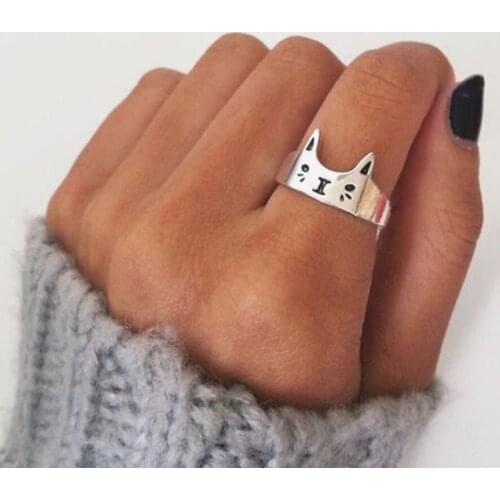 Bohemian Ethnic Cat Rings for Women Bridal Wedding Vintage Silver Color Metal Open Finger Rings Party Jewelry Christmas Gifts