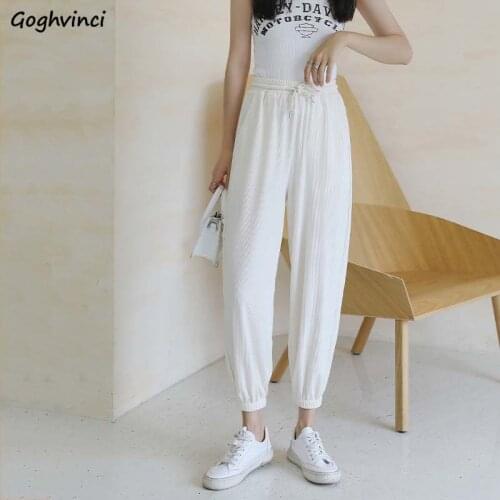 Summer Ankle-length Pants Women High Waist Loose Breathable Bloomers Quick-dry Solid Simple Sweatpants Drape Slim Trousers Cozy
