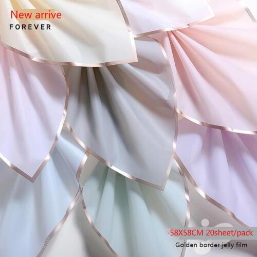 20pcs Waterproof Wrapping Paper Gold Border Jelly Film DIY Decor Craft Paper Thickened 5 Silk Flower Gift Wrap Florist Supplies