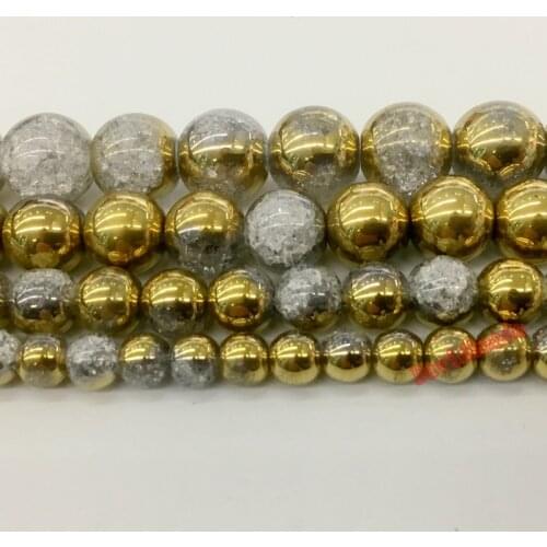 Plated Gold White Snow Cracked Crystal Natural Stone Beads For Jewelry Making DIY Bracelet Necklace 6 8 10 12mm