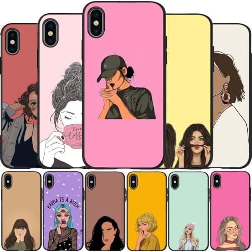 Girls cartoon art black Silicone Phone Case For iPhone 12 XR XS Max 5 5S SE 2020 6 6S 7 8 PLUS X 11Pro Max 11 Cover