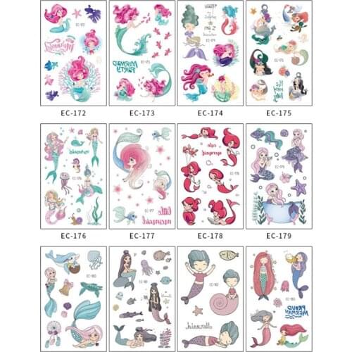 Kids Tattoo Mermaid Temporary Tattoos Cartoon Fake Tattoo Sticker Waterproof Tatto Art Tattoo Hand Arm for Child Gril Women