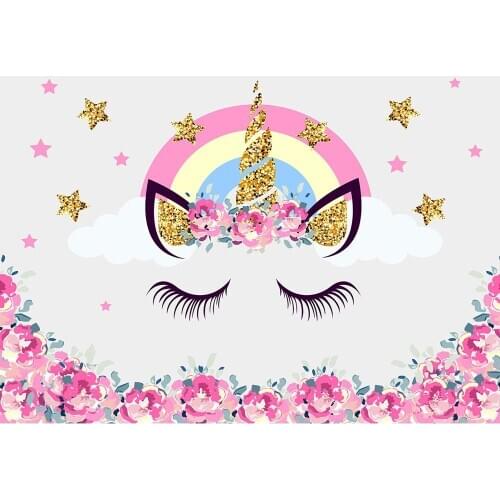 Unicorn Rainbow Stars Flowers Photography Backdrop Vinyl Background for Children Birthday Party Baby Shower Photocall Fond Photo