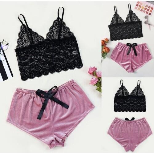 Exotic Sets Womens Sexy Sling Sleepwear Lingerie Lace Nightwear Underwear Set Velvet comfortable Transparent Underwear