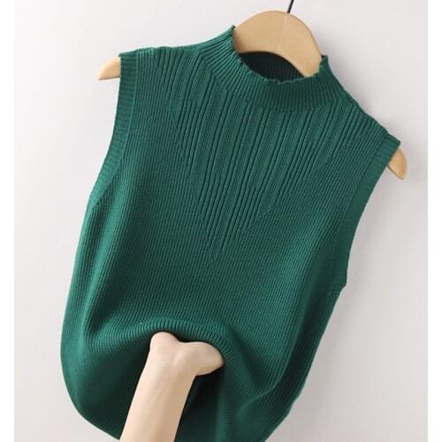 Elegant Top spring autumn Knitted Tank top Women Blouse turtlenck sexy Sleeveless sweater vest Female slim top