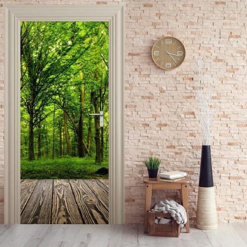 Door Mural Fresh Forest Door Sticker Wallpaper 3d mural Wall Print Decal Wall Deco Photo self adhesive door wrap