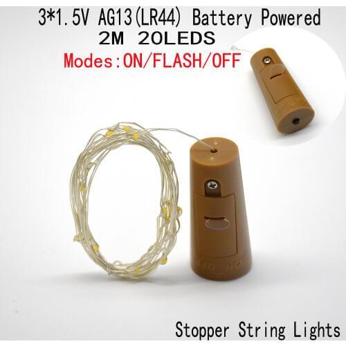 Battery Powered Garland Wine Bottle Lights with Cork 2M 20 LED Copper Wire Lights String for Party Wedding Decoration 20pcs/lot