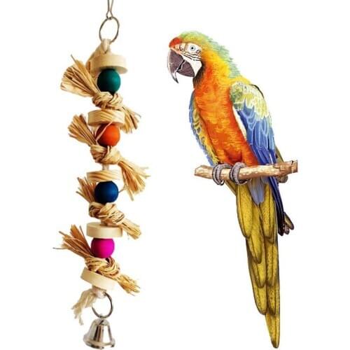 Bird Toy Parakeet Natural Chewing Toy Parrot Bird Bites Swing Ball Wood&Straw Color Mixing
