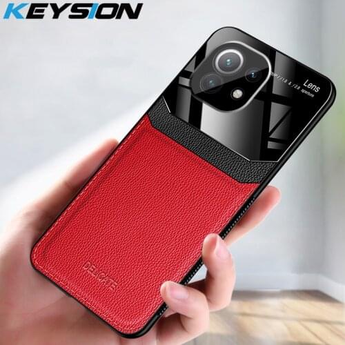 KEYSION Fashion Case for Xiaomi Mi 11 Lite 11 Pro 11i Leather Mirror Glass Shockproof Phone Back Cover for Xiaomi Mi 11 Ultra 5G