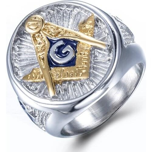 US 7- 14 size hot sale freemason masonic ring stainless steel for men silver master signet ring For Mens Punk Masonic Jewelry
