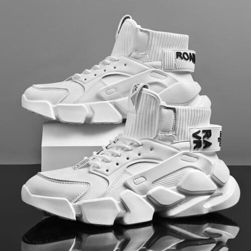 Chunky High-top Mens Sneakers Heighten Fashion Men Casual Shoes Autumn 2020 New Plus Size White Sneakers Damping Tennis Shoes