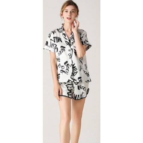 Pajamas for Women 2021 New Pajamas Womens Summer Simulation Silk Thin Short-sleeved Shorts Suit Ladies Home Service Woman Dress