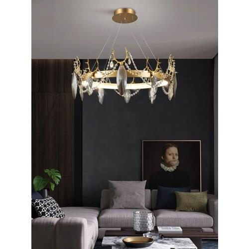 Postmodern Creative LED Chandelier Lighting Copper Crystal Dining Living Room Hanging Lamp Bedroom Antler Deco Round Luminaires
