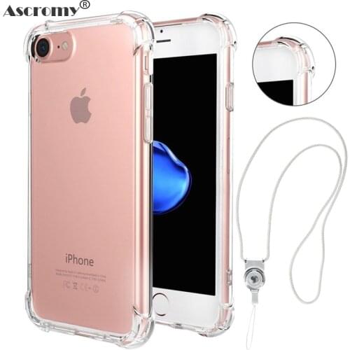 Shockproof Phone Case For iPhone 12 Pro Max XS XR 6s 5 5S SE 7 Plus X Case Silicone Soft TPU Back Cover With Lanyard Neck Strap