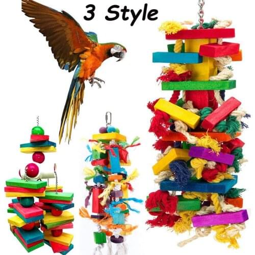Bird Parrot Bite Chew Toy Wooden Pendant Swing String Pet Birds Blocks Toys