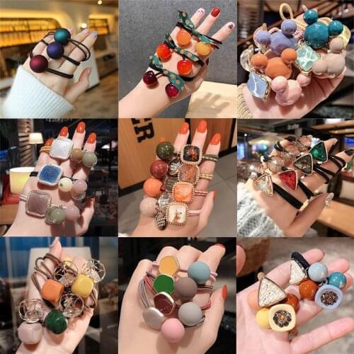 New Korea Women Hair Ropes Big Crystal Pearl Elastic Rubber Band for Girl Fashion Hair Accessories Hair Ties Wholesale