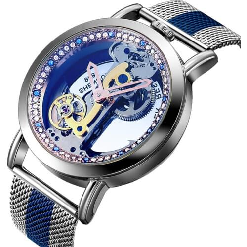 Luxury Steel Automatic Mechanical Watches Men Steampunk Transparent Skeleton Self Winding Mens Clock Watches Box Montre Homme