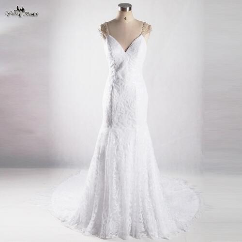 RSW922 Lace Wedding Dress Mermaid Cap Sleeves Sheer Sexy Backless Wedding Dresses