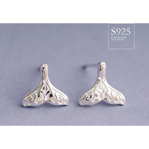 S925SV Mermaid tail Earrings Korean fashion all-match Earrings small fresh temperament