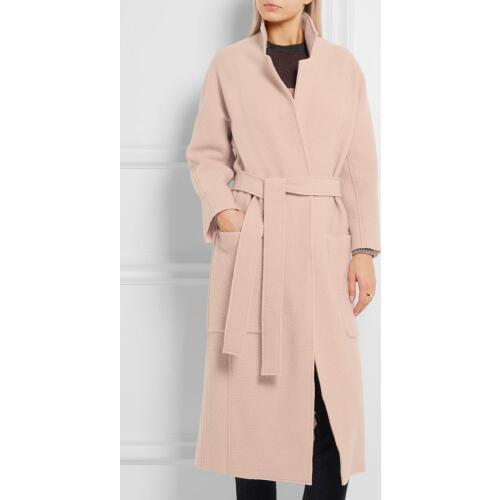 2017 New All-match Long Sashes Turn-down Collar Woolen Jackets Big Pockets Outerwear Wool Coats