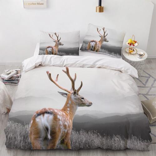 Bedding Sets 3D Blue White Duvet Quilt Cover Set Comforter Bed Linens Pillowcase King Queen Full Double Deer Elk 265x230cm Size