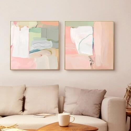 Modern Abstract Pink White Green Poster Scandinavian Canvas Painting Wall Art Print Square Picture Home Living Room Decoration