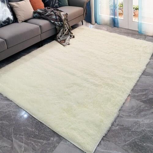 Modern Minimalist Home Living Room Solid Color Silk Wool Floor Mat Bedroom Bedside Long Hair Carpet Nordic Ins Soft Blanket