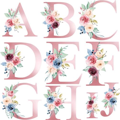 26 Letters Heat Vinyl Transfer For Clothing Flower Thermal Stickers Iron On Transfer For Clothes Appliques For Baby T-shirt