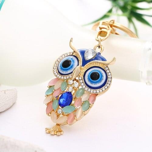 2020 Tinykenro new hot style rhinestone super cute dripping oil cat eye resin owl bag wallet keychain