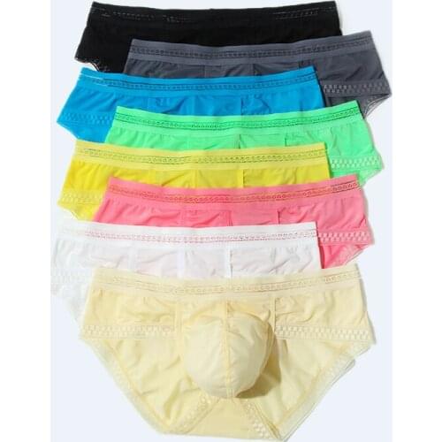 8 Pcs/lot Men Underwear Briefs Pack Ice Silk Underwear Boxers Breathable Sexy Large Size Low-Rise U Pouch Man Pack Drop Shipping