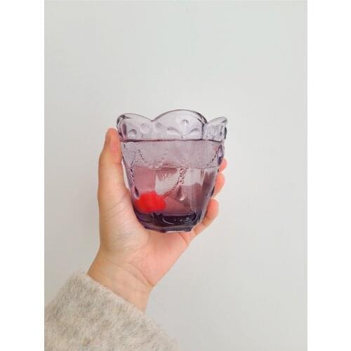 Japanese Cute Peach Heart Embossed Glass Afternoon Tea Cherry Blossom Small Mug Dessert Drink Cup Water Cup