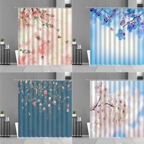 Shower Curtain Red White Plant Flower Background Bathroom Curtains Polyester Waterproof Bathtub Screen Home Decoration With Hook