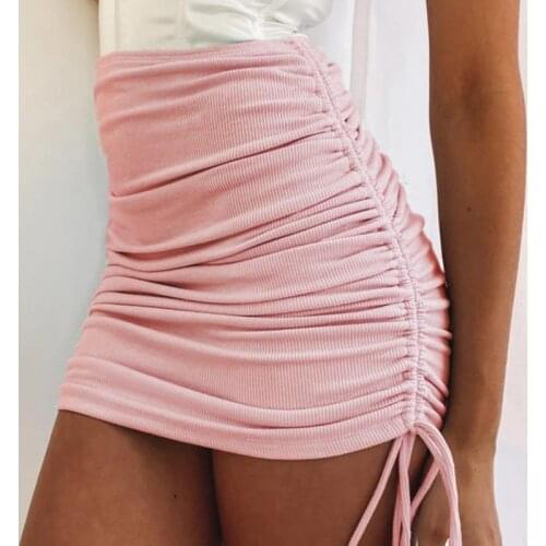 2021 Summer Sexy Tight Skirt Womens Solid Color Stretch High Waist Pleated Mini Skirt Womens Harajuku Pleated Knitted Skirt