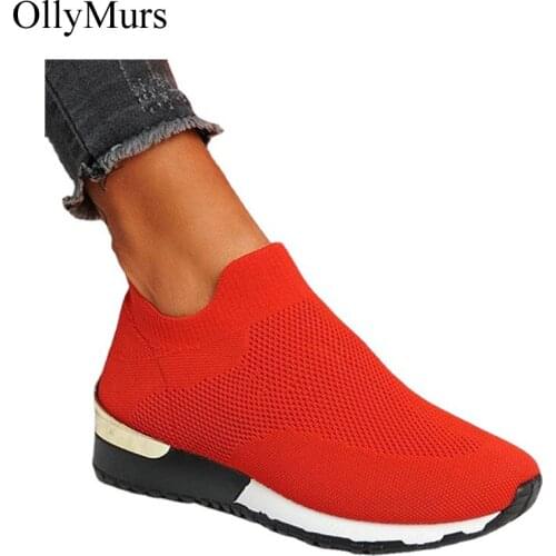 Woman Vulcanize Shoes 2021 Trendy Mesh platform Sneakers Socks Size 43 Women Shoes Breathable Socofy Comfortable Flats