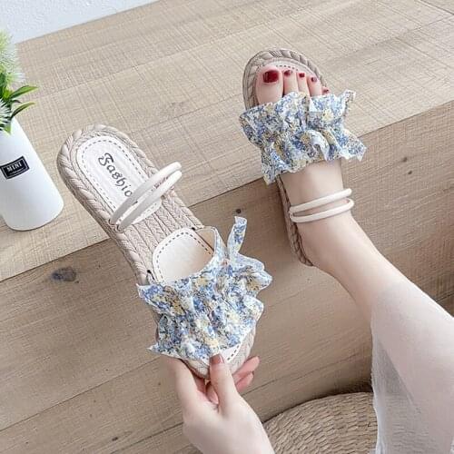 New summer fashion Joker student print ladies flat gladiator sandals