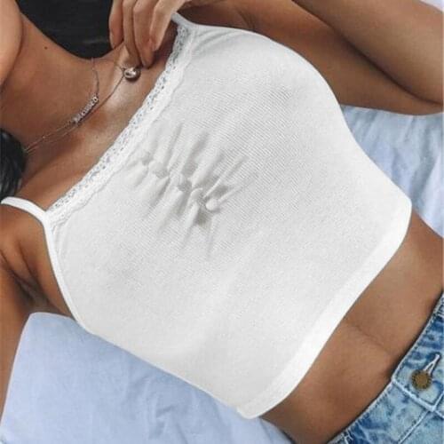 Leisure Outfit Basic Casual Crop Tops Kawaii Clothes Streetwear Lace Patchwork Summer White Tank Top Women Home Y2K Fashion