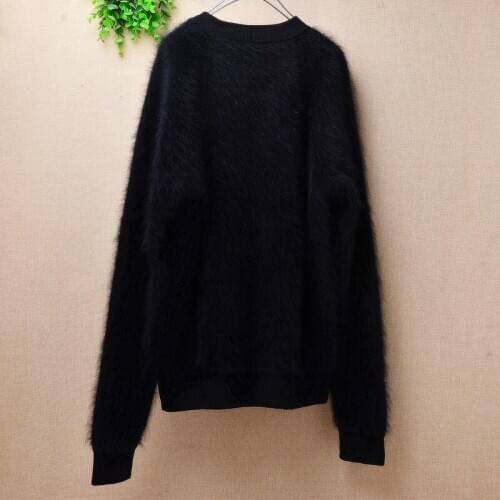 Top mujer women fashion o-neck mink cashmere knit long sleeves loose pullover angora rabbit fur jumper sweater pull tops winter