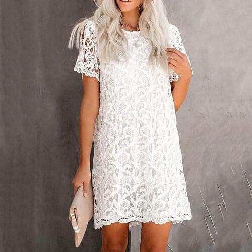 Hollow Lace Midi Dress Party Banquet Vestidos Blancos De Novia Women 2021 Elegant Summer Round Neck Harajuku Dresses