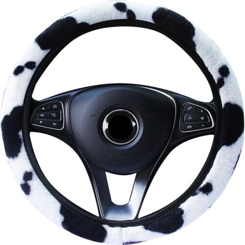 Double Color-Blocking Winter Plush Car Steering Wheel Cover Suitable 37-38 CM 14.5"-15" Most steering wheel Protective Case