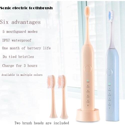 Oveliness Electric Toothbrush Ultrasonic Brush IPX7 Waterproof USB Charger 5 Modes Recharge Sterilization Sonic Toothbrush