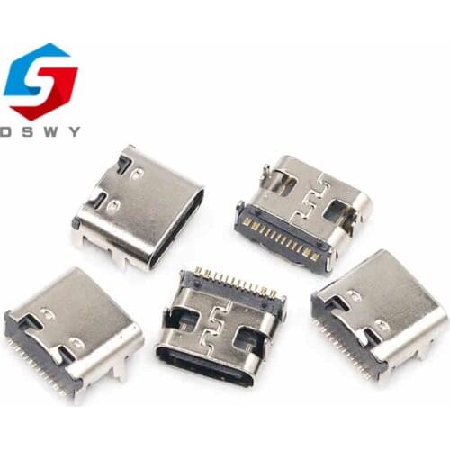 10pcs Micro USB-3.1 SMD 16P type-c Female Connector Socket DIP4 Hd Transmission Interface For Smartphones End Plug Charging plug