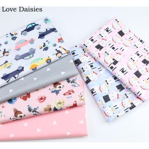 100% Cotton Twill CARTOON Car LIGHT BLUE PINK Cat Rabbit Tri angle Fabric for Kid Bedding Sheet Cushion Apparel Dress Home Decor