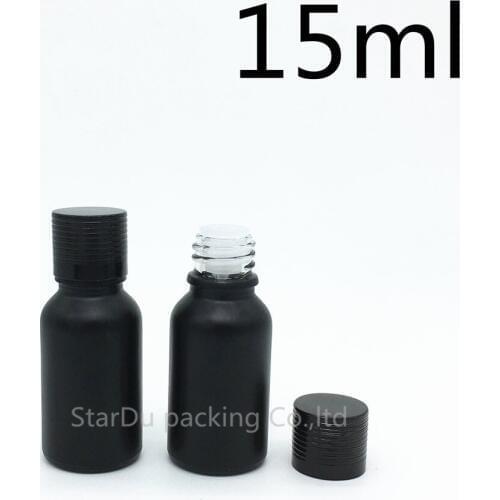 12pcs 15ML Black Frosted Glass Bottle 15ml Vials Essential Oil Bottle black Aluminum screw cover Perfume bottle